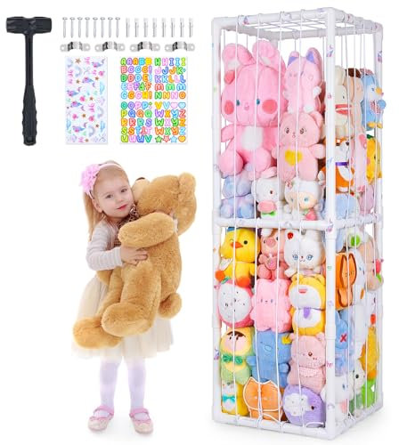 Unicorn Castle Stuffed Animal Storage Zoo Cage Extra Large Soft Toy Storage Bin Display for Nursery Playroom Bedroom Kid Room Furniture,148x41x41cm,White