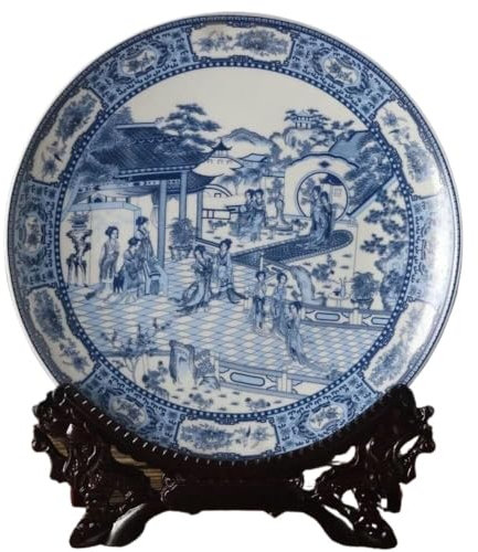 LuMOUzhou Plato Colgante de Porcelana Antigua China de 10,2 Pulgadas, Elegante Adorno Decorativo for el hogar