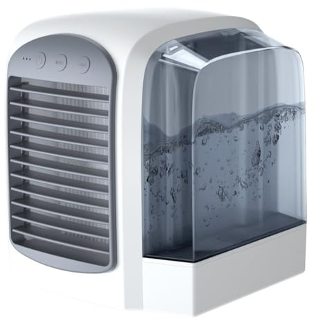 Wassergekühlter tragbarer AC-Ventilator mit dynamischer Eisnebel-Technologie, 3 Windgeschwindigkeitseinstellungen und großem Fassungsvermögen 380 ml Wassertank