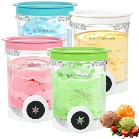 4 Pack Ice Cream Pints And Lids Compatible With Ninja Creami Nc700ukseries | Suitable For The Nc700uk,Nc701uk And Nc701 Series Bpa-Free Freezer- And Dishwasher-Safe 16 Ounces Comes With A Coloured Lid
