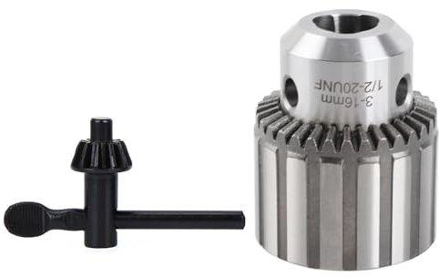 Tissting Bohrfutter mit Schlüssel, 1/8 Zoll - 5/8 Zoll, 3–16 mm Kapazität, Edelstahl-Bohrfutter, 1/2–20 UNF-Aufnahme mit Schlüssel für elektrische Bohrmaschine, Tischbohrmaschine