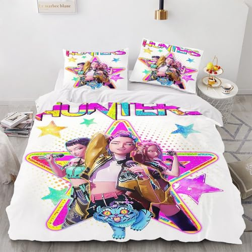 Fadaing KPop-Dämonenjäger HUNTR/X Musik Idole virtuelle Charaktere Halloween Bettwäsche Mit Kissenbezug,100% Mikrofaser, 3D-Digitaldruck Bettbezug Allgemein Für Kinder Und Erwachsene(9,135x200cm)