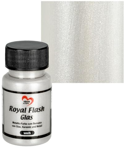 Ideen mit Herz Royal Flash Glasfarbe | metallic | mit feinsten Glitzerpartikeln | 50 ml (weiß)
