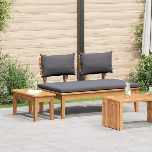 IBUQDDV Dunkelgraues Eckbänke-Set aus solidem Akazienholz mit atmungsaktiven Kissen für Garten und Terrasse, 2-teiliges Outdoor-Möbel für Entspannung und Geselligkeit, robuste