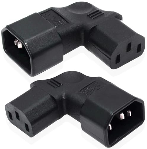 HAAMNING7 IEC C14 to C13 Power Adapter, Left Angle/Right Angle IEC 320 C14 Male to IEC 320 C13 female Power Plug for LCD Wall Mount TV (2 Pack)