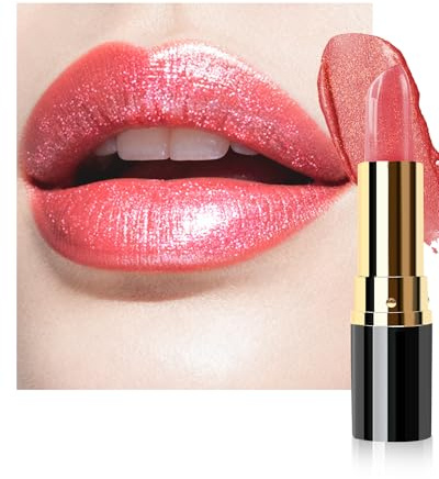 Metallic Glänzend Lippenstift, Rose Glitzer Lippenstifte Langanhaltender | Glitter Lipstick mit Glatte Feuchtigkeitsspendende Texture, Intensive Farben, Vegan Wasserfest Lipgloss Make-up für Frauen