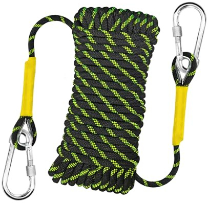 YIUBCZOQI 10m Corda Statica da Arrampicata 10mm con 2 Moschettone, UIAA | nylon ad alta resistenza, anti-abrasione, anti-UV, nero fluorescente, per alpinismo, soccorso e Campeggio