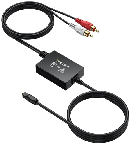 Analog to Digital Audio Converter Plug and Play RCA to Optical ADC Converter, 48KHz PCM Output, with 1.1 M RCA and 1 M Optical One-Piece Cable for Turntable CD Player to Soundbar