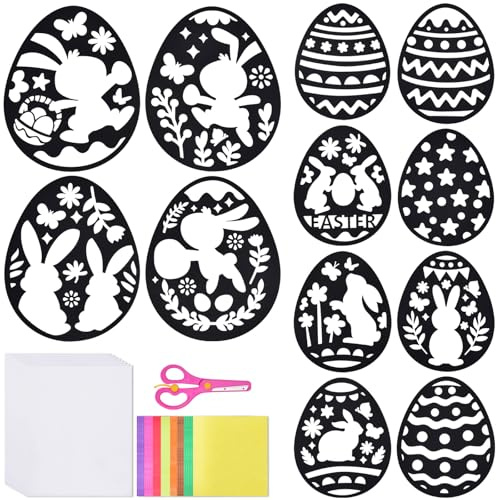 QIURUYUE 12 Stück Ostern Basteln Kinder, 12 Stück Fensterbilder Easter Basteln,Sonnenfänger Bastelset Osterküken,Bastelvorlagen Fensterb