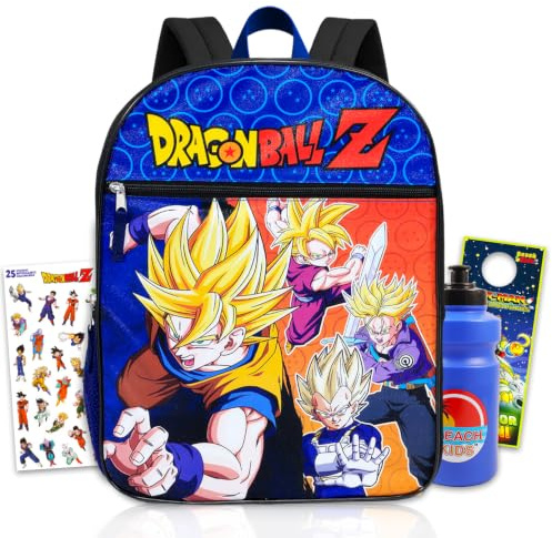 Dragon Ball Z Backpack for Kids - Bundle with Anime Backpack for Kids Plus Stickers, Water Bottle, More | Dragon Ball School Bag Set for Boys