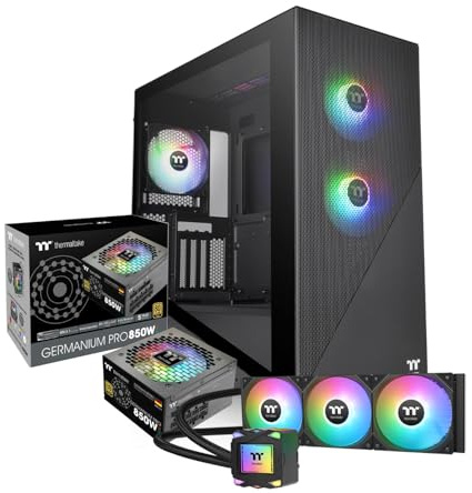 Thermaltake Bundle Divider 370 TG ARGB | Black + Thermaltake LA360 ARGB Wasserkühlung | PWM-Lüfter + Germanium Pro 850W Power Supply | RGB | ATX 3.1 | Gen 5.1 12V-2x6 | 80Plus Gold | Modular