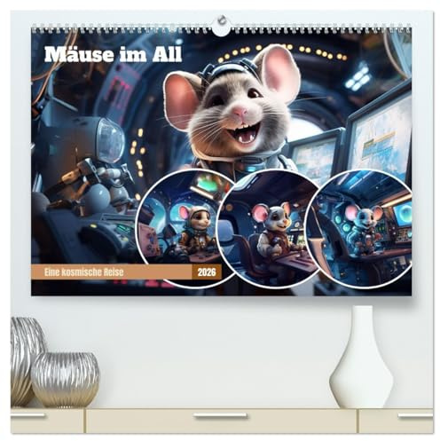 Mäuse im All (hochwertiger Premium Wandkalender 2026 DIN A2 quer), Kunstdruck in Hochglanz: Mäuse im All - Eine kosmische Reise. (CALVENDO Orte)