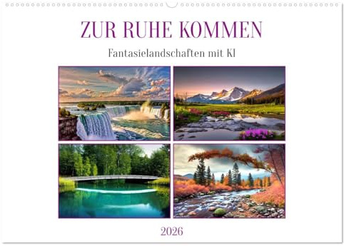 Zur Ruhe kommen Fantasiereisen mit KI (Wandkalender 2026 DIN A2 quer), CALVENDO Monatskalender: Meditative Fantasielandschaften zur Entspannung (CALVENDO Natur)