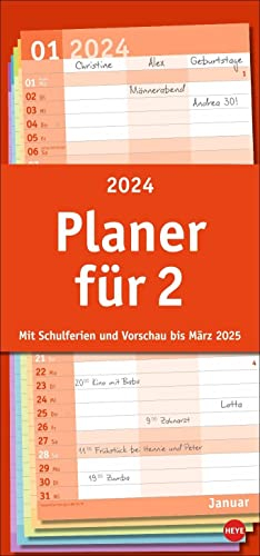 Basic Planer für zwei 2024. Praktischer Wandplaner für 2 mit 3 Spalten. Wandkalender mit Schulferien und 3-Monats-Ausblick. Terminkalender 2024 zum Eintragen.