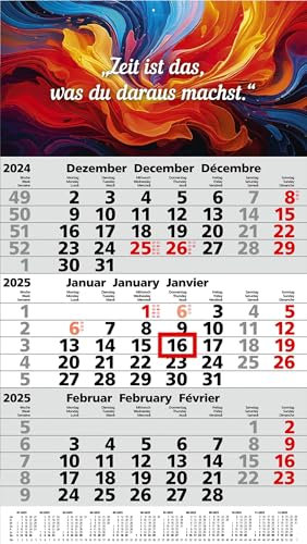 3-Monatskalender 2026 Wandplaner Dreimonatskalender 30 x 59 cm mit Schieber mehrsprachig d/fr./engl (Farbklecks)