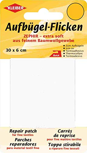 Kleiber 30 x 6 cm Extra Soft Fine Cotton Iron-On Repair Tape, White