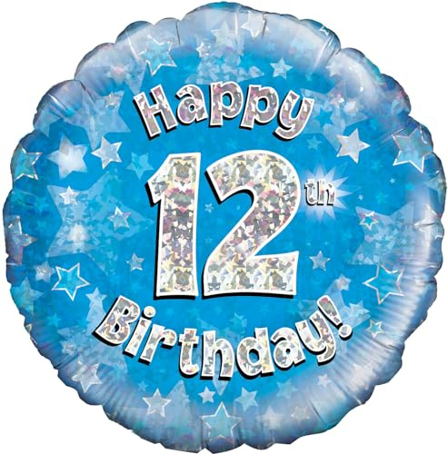 Oaktree 18 Happy 12th Birthday Blue Holographic Balloon
