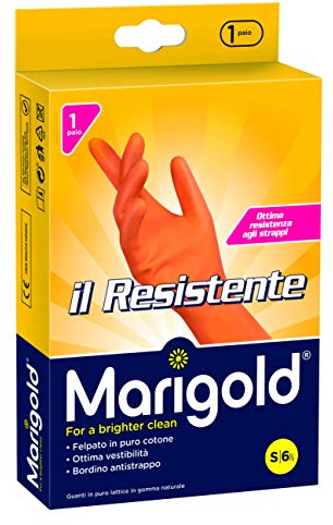 Marigold 145680 Guanto Il Resistente, massima elasticità e resistenza, doppio strato di lattice, felpato in puro cotone, manica lunga e bordino frenagocce antistrappo