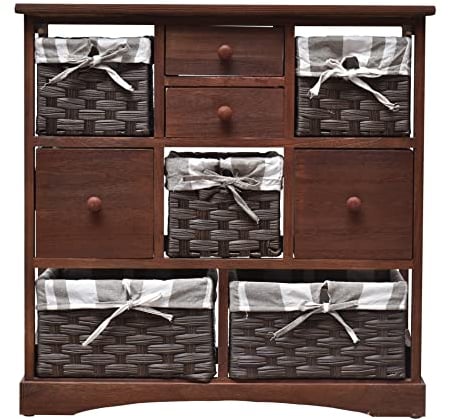 Rebecca Mobili Armario Cajonera Cómoda 9 Cajones Madera PVC Marron Vintage Cocina Salon - Medidas: 69 x 69 x 30 (AxANxFON) - Art. RE4021
