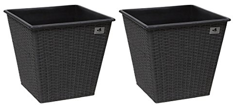 GARTENFREUDE 2 Stück 31 Liter Pflanzkübel Pflanzgefäße Blumenkübel Blumentopf für Blumen etc. aus Polyrattan 32 x 32 x 32 cm, wasserdichter Kunststofftopf, anthrazit