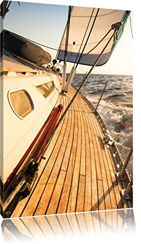Pixxprint Segelboot im Meer, Größe: 100x70cm, Leinwandbild, fertig gespannt, Wandbild, Dekoration, Kunstdruck, kein Poster