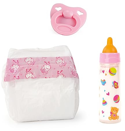 Bayer Design 79201AF Zubehör Set für Puppen: Windel, Magic-Fläschchen und Schnuller, Rosa/Weiß