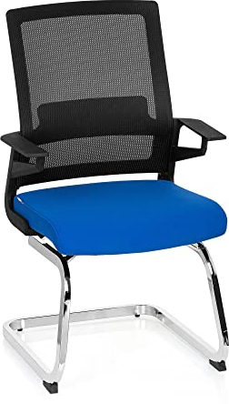 hjh OFFICE 732070 Besucherstuhl Inventor V Stoff/Netzrücken Schwarz Blau Stuhl Freischwinger mit Lordosenstütze