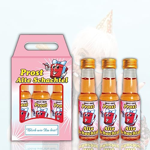 AV Andrea Verlag 3er Box - Willkommen im Club der Alten Schachtel - 3x2cl Nougatlikör Prost Alte Schachtel Geschenk für Frauen Geburtstagsgeschenk Rentner Oma Ruhestand Pension