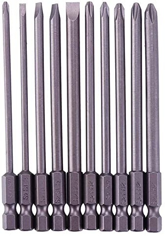 Rocaris 10pcs 1/4 Inch Hex Shank Long Magnetic Screwdriver Bits Set
