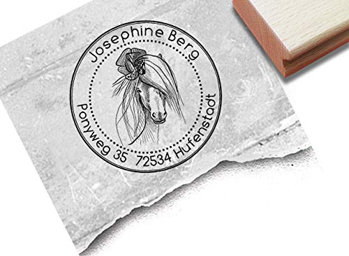 Stempel Individueller Adressstempel rund PONY Pferd - Poststempel Familienstempel personalisiert Name Adresse Tier, Geschenk für Kinder- zAcheR-fineT