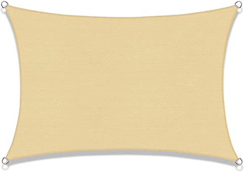 SUNNY GUARD Toldo Vela de Sombra Rectangular 3x4m HDPE Transpirable protección UV para Patio,Jardín, Exteriores, Terraza, Color Arena