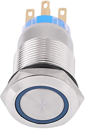 Druckschalter LED19mm Qiilu Selbstsperrende 12V EIN-Ausschalter IP65, IK08 wasserdicht aus wasserdichtem Edelstahl (Blaue LED)