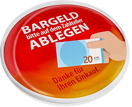 WIRKSAMWERBEN Zahlteller Kassierteller aus Glas, Bargeld bitte ablegen, kontaktloses Bezahlen, d = 16 cm