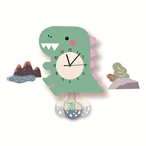 Kinder Uhr ohne Tickgeräusche, Kinderuhr für Kinderzimmer, Lautlos Uhrwerk, Wanduhr Wolken, Wanddeko Deko Jungs Mädchen (Dinosaurier)