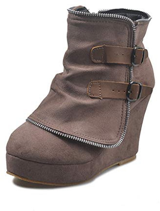UMore Botines Elegantes de Tacón y Hebilla Decorativa Mujer Otoño Invierno Calentar Piel Forro Botines Retro Cordones Mujer Botas Zapatos de Plataforma