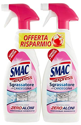 Smac Express - Sgrassatore con Candeggina, Detergente Spray con Azione Sgrassante e Igienizzante, con Tecnologia Zero Aloni, 650 ml x 2 Pezzi