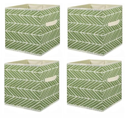 Holdfiturn 4 Pcs Cube Storage Box 27x27x28cm Foldable Storage Cubes for Home Office Nursery Organisation (Light Green)