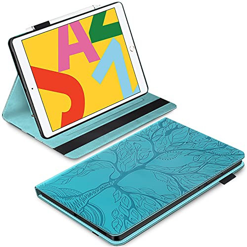 BAOWEI Coque Compatible avec iPad 10.2 Pouces (8ème Génération/7ème Génération), Housse Étui de Protection à Rabat Support Fonction Cuir PU Souple Cover avec Porte-Crayon pour iPad 8/7 - Bleu