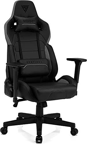 SENSE7 Gaming Sentinel Bürostuhl Zocker Gamer Ergonomischer Stuhl Armlehne Einteiliger Stahlrahmen Einstellbarer Neigungswinkel Schwarz-Grau, 40-48 x 72x59 5902659841315