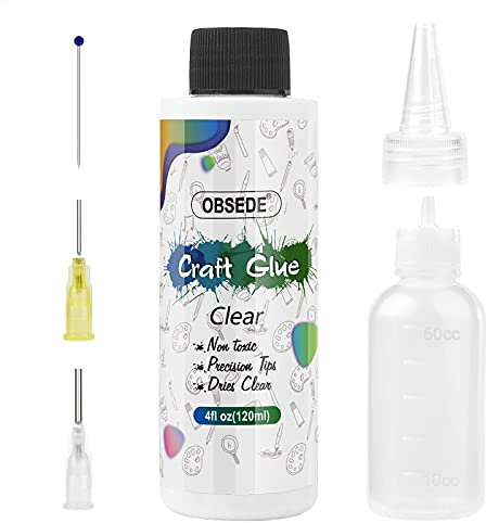 OBSEDE Craft Glue Dries Clear Art Adhesive 4fl oz/120ml with Fine Metal Tip Bottle Applicator Kit for DIY Crafts Glitter Paper Card Decoupage Scrapbooking