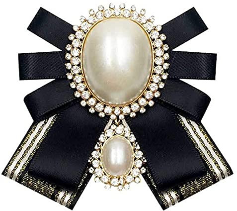 KABELIFE Schleife Brosche Damen Mädchen Schleifenbrosche Schleifen Mit Strass Schmuck Brosche Glitzer Kristalle (Gold-Schwarz)