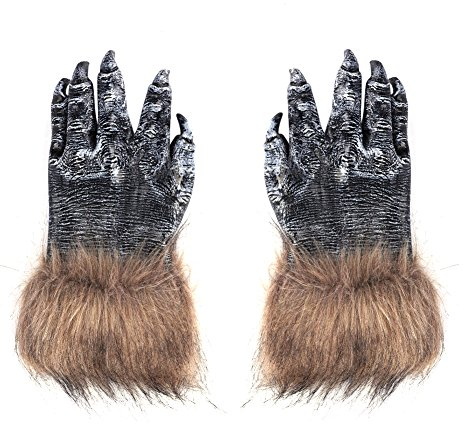 Halloween Wolf Gloves Latex Werewolf Gloves Halloween Party Scary Gloves Halloween Costume Animal Paws Gloves with Faux Fur for Adults Cosplay Fancy Party Role Play Carnival Stage Performance