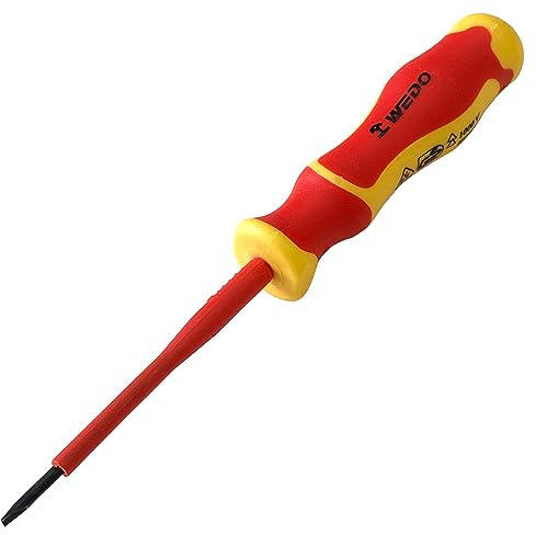WEDO Insulated Flat Head Screwdriver,Electricians Screwdriver,Slotted Screwdriver,6.5×50×60mm,VDE 1000V,CR-V Steel, HRC58-63, IEC 60900