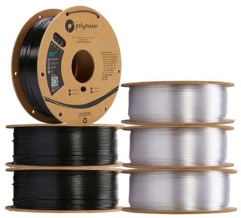 2,85 mm (3 mm) PETG-Filament, 2,85 mm Bündel 6 x 1 kg, 2 Farben, 1 kg PETG 2,85 Kartonspule – Polymaker PolyLite PETG 2,85 Filamentbündel, 3D-Drucker-Filamentbündel, schwarz/transparent
