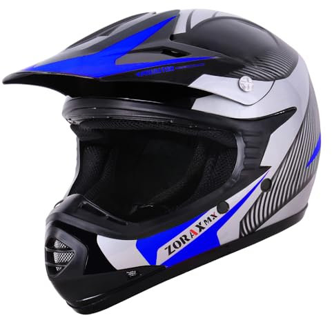 Zorax Blue/Silver M (51-52cm) KIDS Children Motocross Motorbike Helmet Dirt Bike ATV Motorcycle Helmet ECE 22-06
