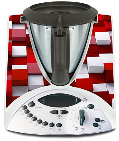 Deko Schutz Aufkleber kompatibel mit Küchenmaschine Thermomix TM31 Design Sticker Klebefolie Zubehör Küchengerät wasserfest selbstklebend R182 (12 Cubes Rot)