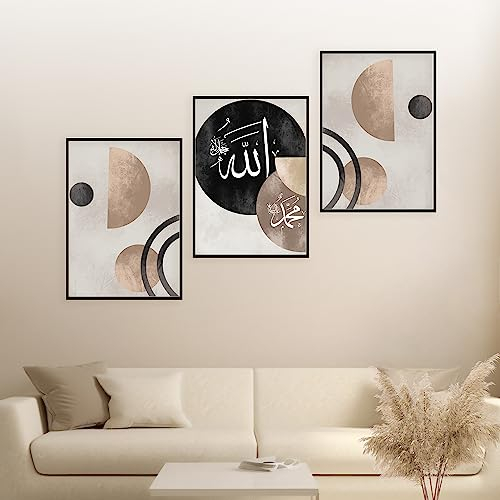 HAVA Artwork ® Islamische Poster - Poster Set mit 3x 40x50cm Bildern, Abstract Set mit schwarzen Rahmen