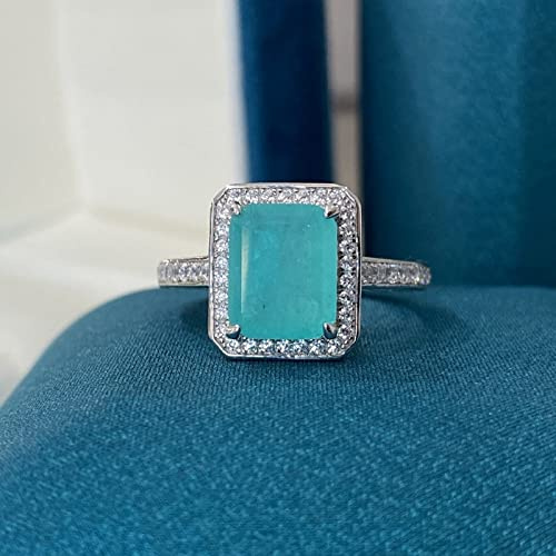 DJMJHG 100% 925 Sterling Silber 8 × 10 Smaragdschliff Paraiba Turmalin Diamantringe mit hohem Kohlenstoffgehalt Hochzeit Edles Schmuckgeschenk