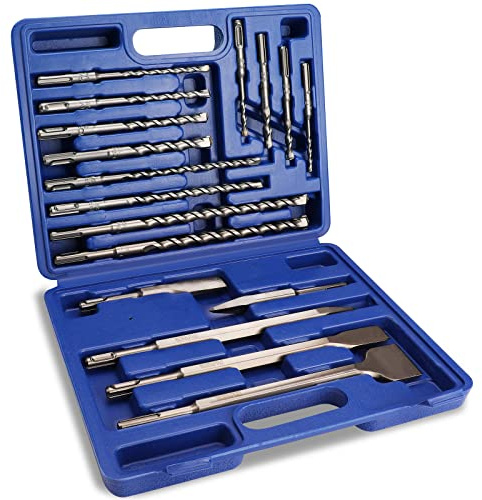 WORKPRO 17-Piece SDS-Plus Rotary Hammer Drill Bits and Chisel Set, Carbide-Tipped Masonry Drill Bits and Chisels for Concrete, Stone, Brick, with Storage Case