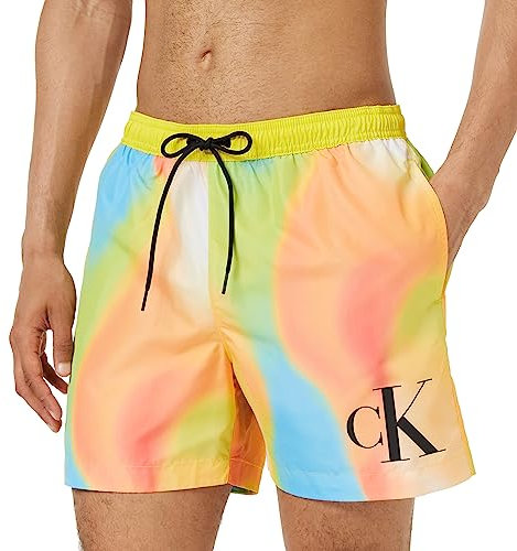 Calvin Klein Herren Badehose Lang, Mehrfarbig (Ck Monogram Motion Aop), XL